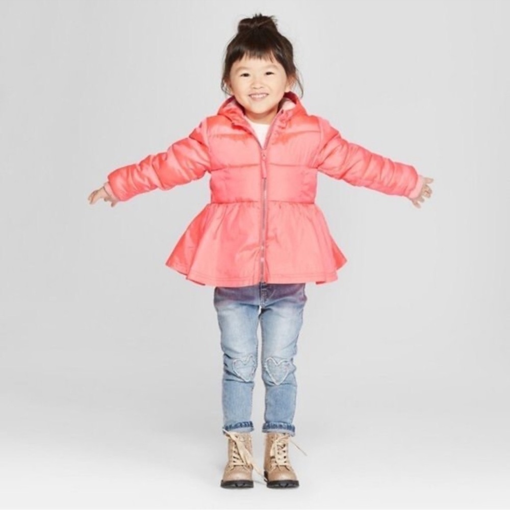 Cat & Jack toddler girl peplum puffer jacket Peach/pink/salmon color 12 months